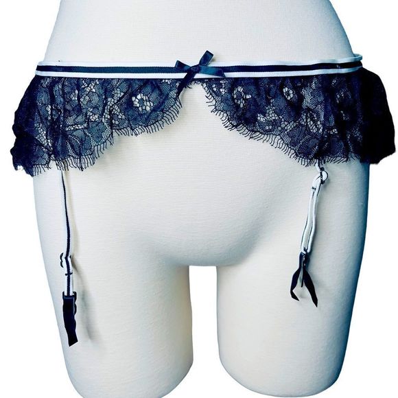 Victoria's Secret Other - NWT Victoria’s Secret Black Lace Stripe Garter Belt Lingerie M L